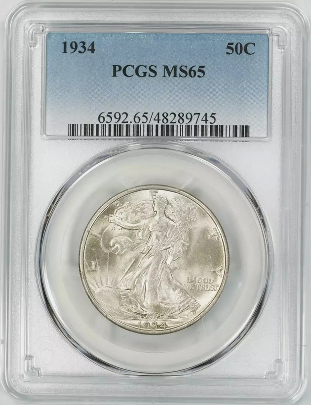 :1934-P 50C Walking Liberty Gem BU PCGS MS65 (FSTB) Rare Blast White High Grades