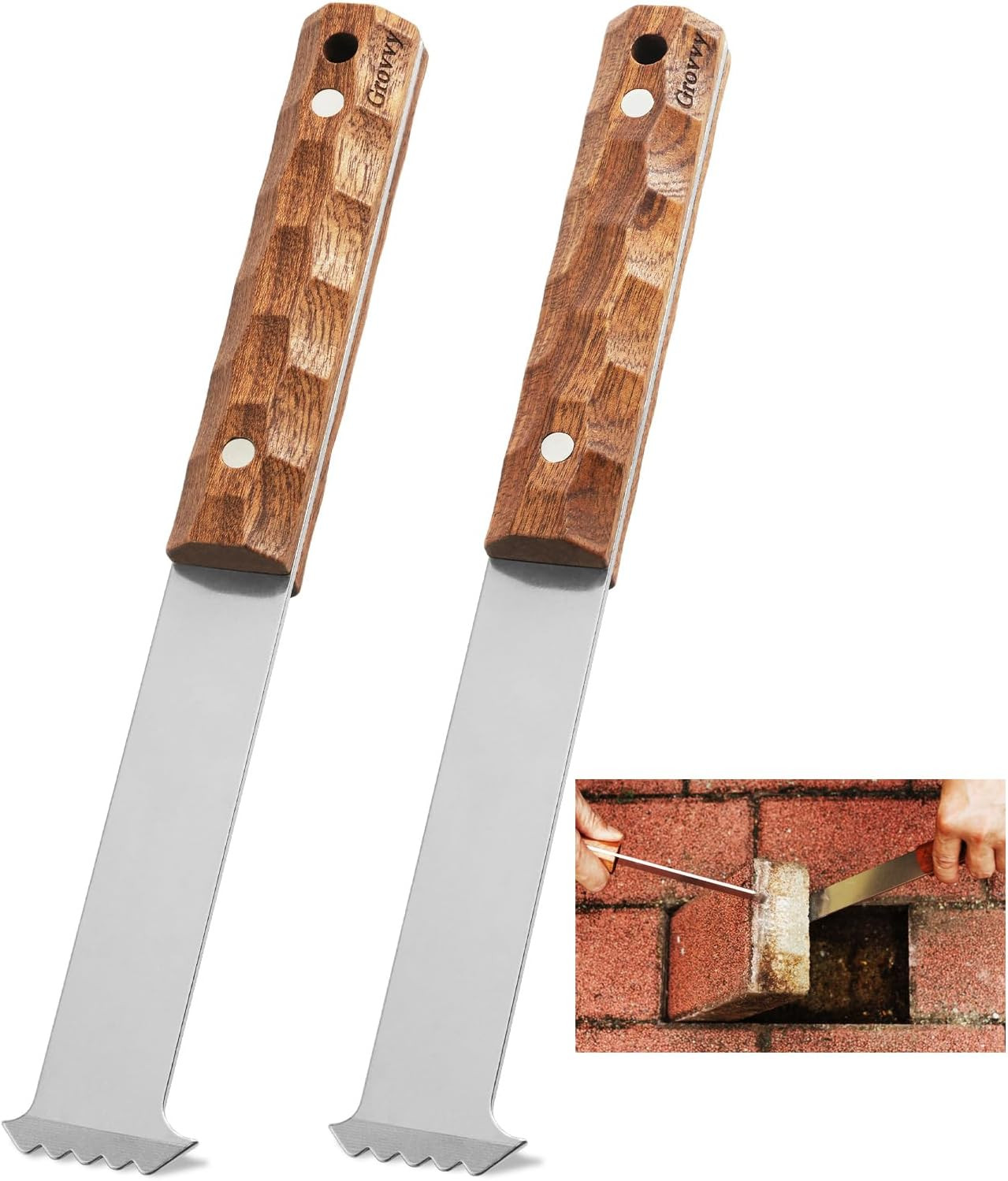 Heavy-Duty Paver Removal Tool with Hardwood Handle and Dual-Height Scraper