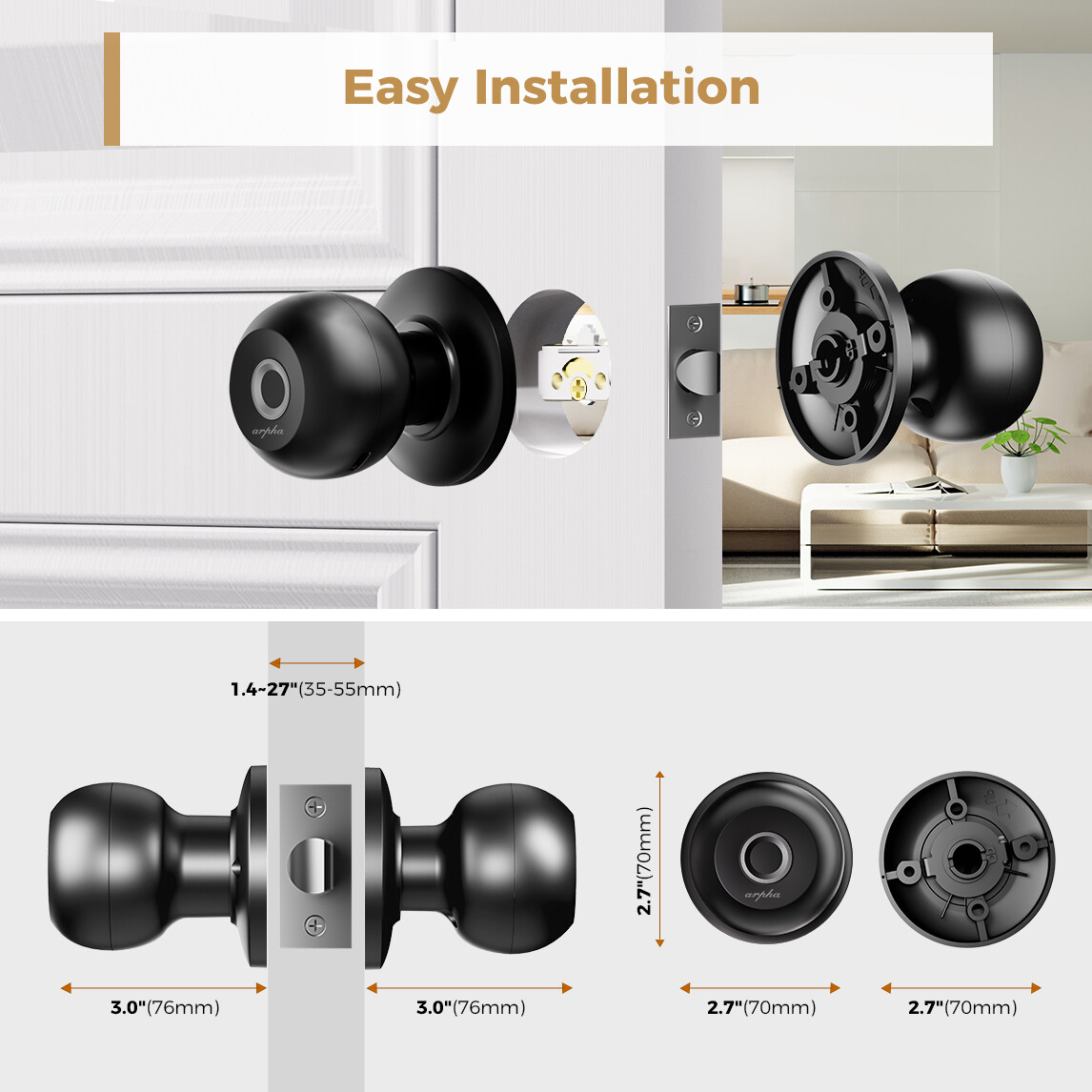 ARPHA Smart Keyless Fingerprint Door Handle Lock App Control Bluetooth Auto Lock