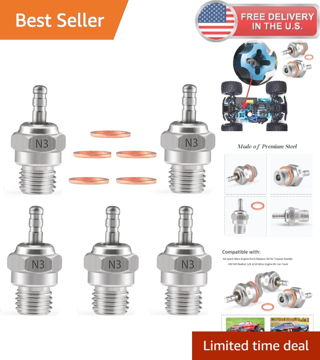 5 Pack RC Nitro Glow Plugs - Platinum/Iridium for 1/8 1/10 Scale RC Vehicles