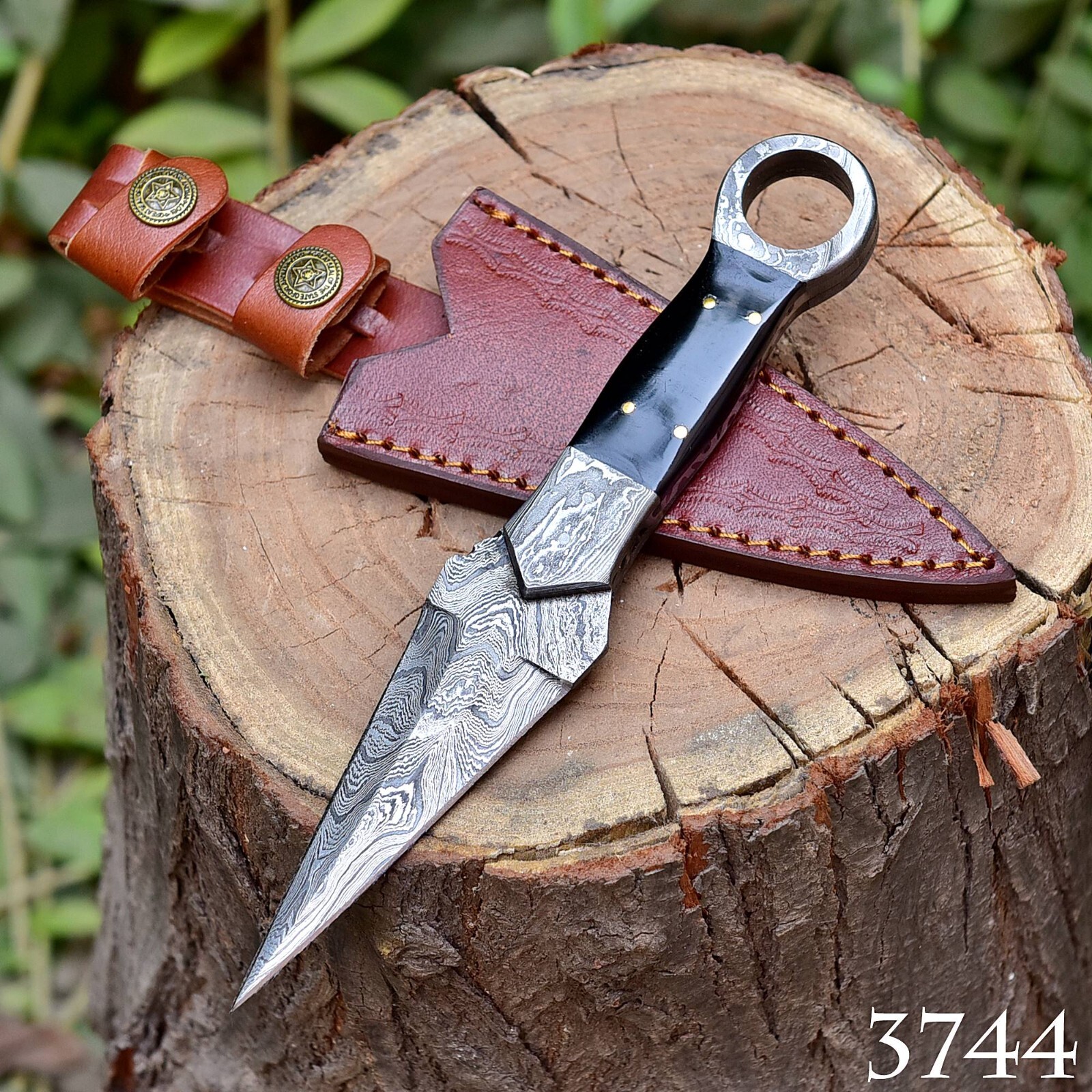 FullTang Double-Edged V42 Military Damascus steel Dagger boot Knife Survival x73