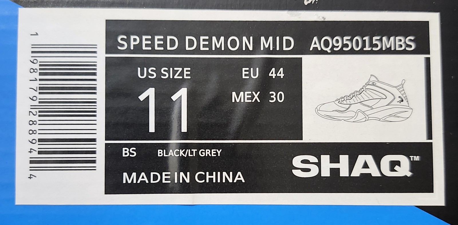 Men's Basketball Shoes Sneakers Size 11 Black Gray Blue Shaq Speed Demon Mid Top