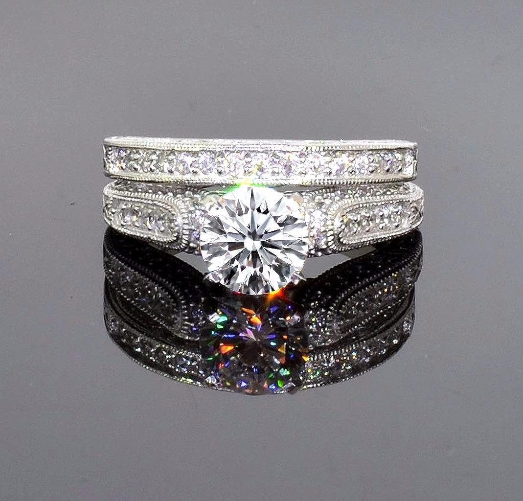 1.30Ct White Round Cut CZ Women's Bridal Wedding Ring Set 925 Sterling Silver