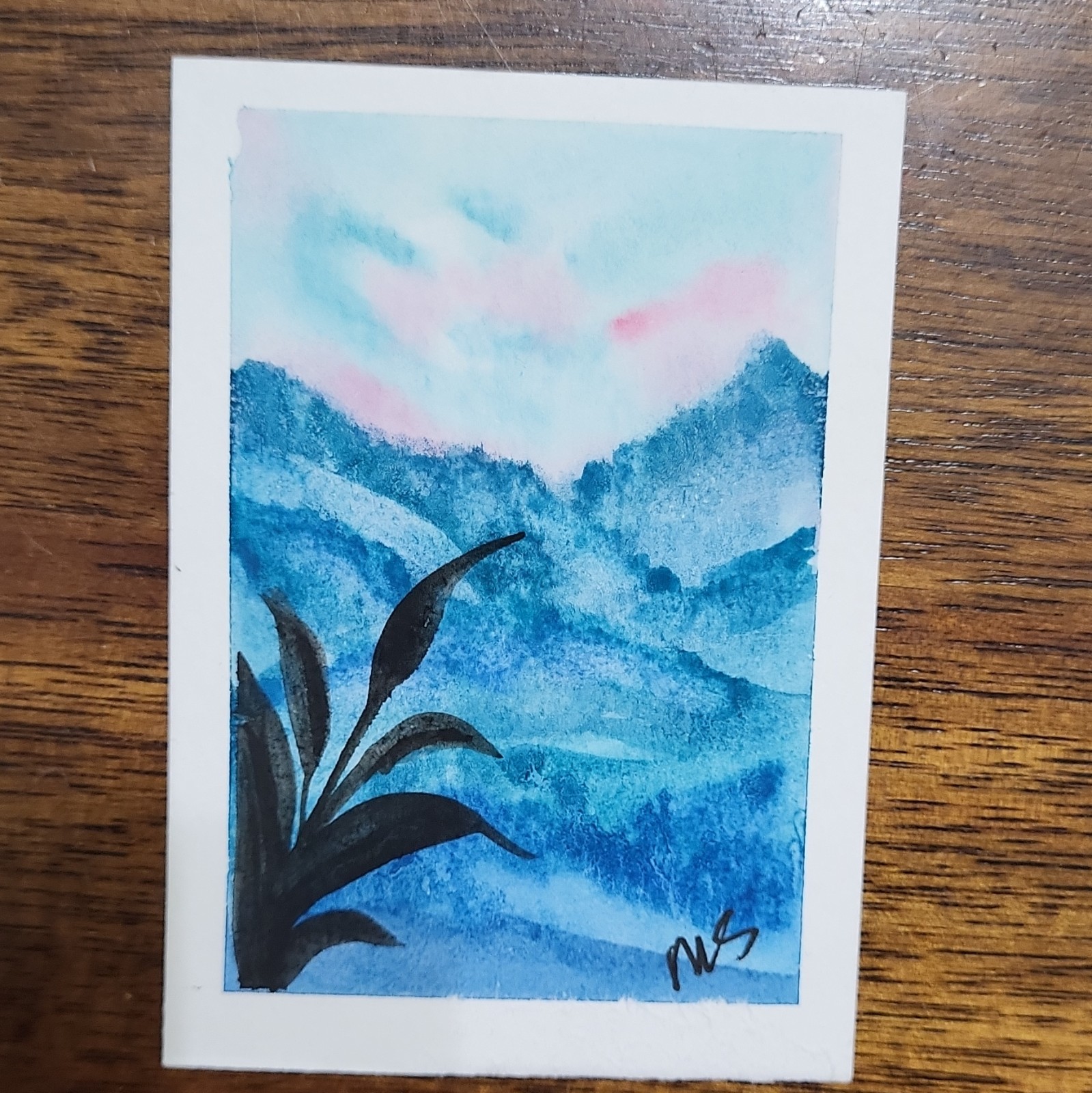 Mary L. Simmons Original Signed mountain Drawing Unframed Small 2.5x3.5 ACEO Art