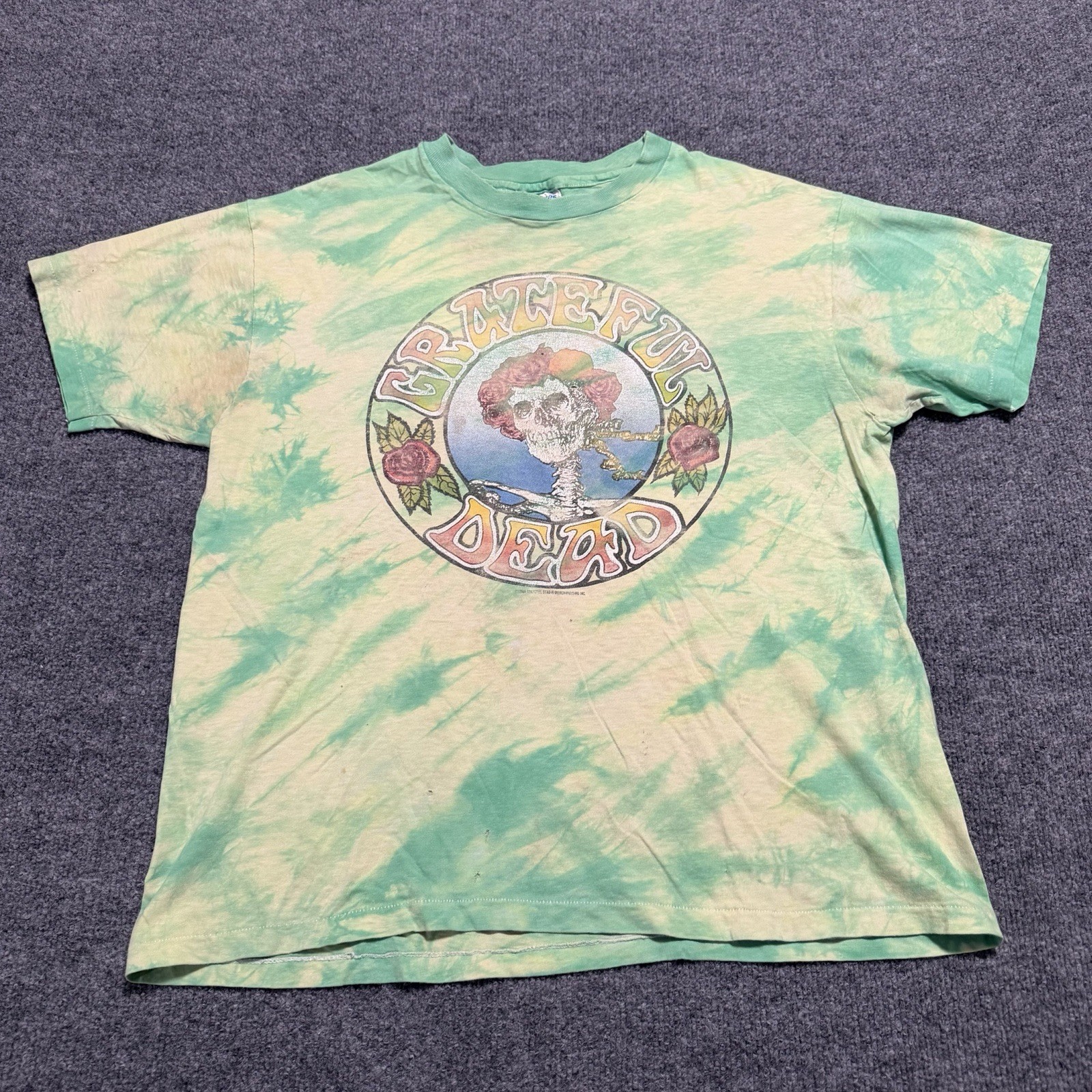 Vintage 80s Grateful Dead Shirt T Shirt XL GreenTie Dye Roses Mouse Kelley 1988