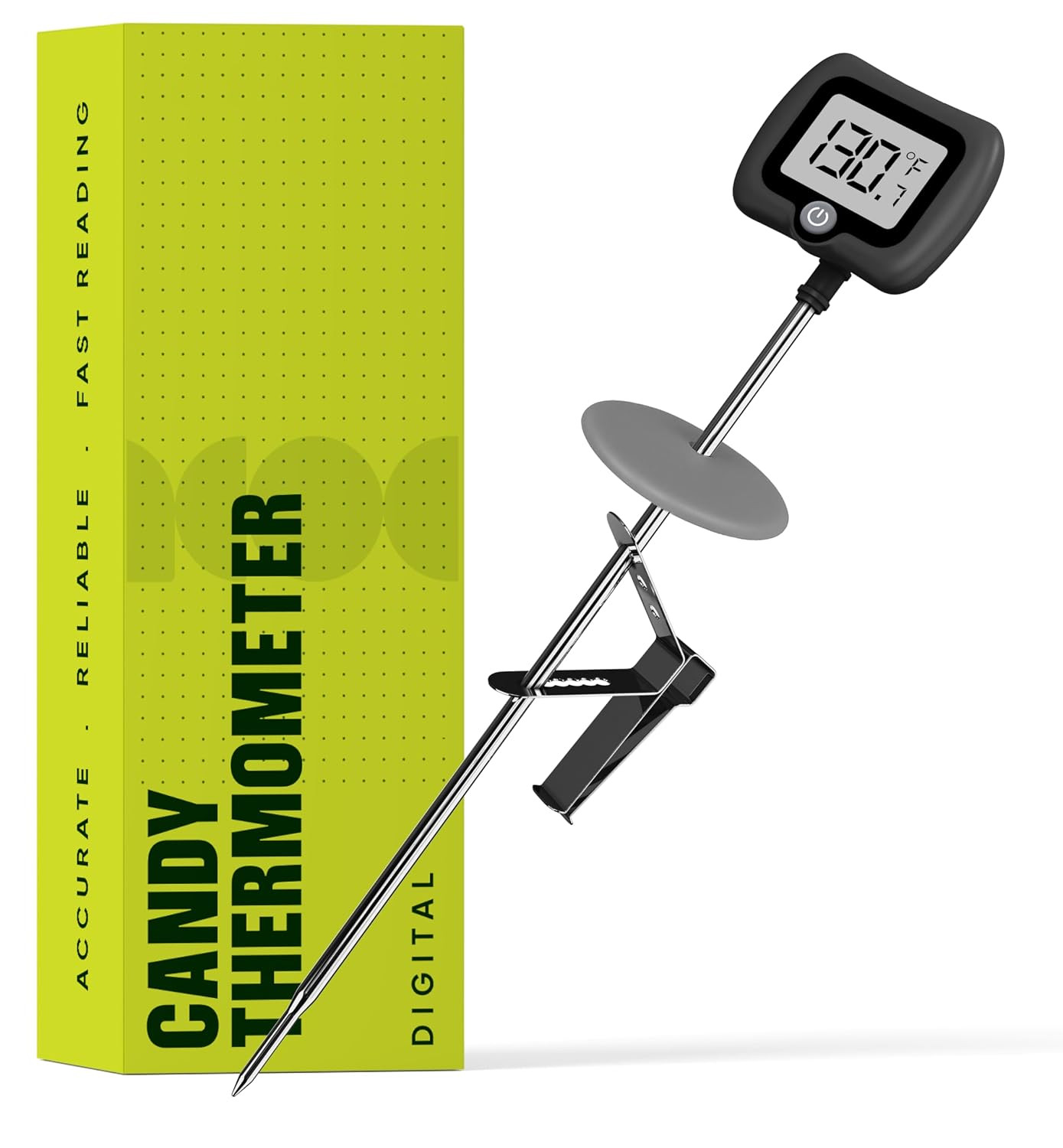Digital Candy Thermometer with Pot Clip, 10" Long Stainless Steel Probe, Instant