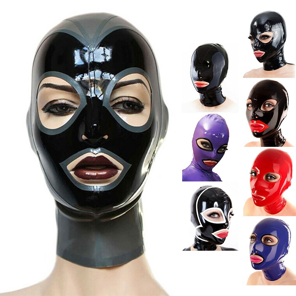 Unisex Latex Hood Open Eyes & Mouth Rubber Mask Fetish Clubwear Cosplay BDSM