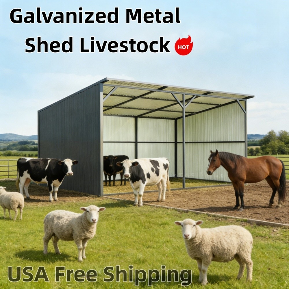 New 20x12 Ft Metal Livestock Shelter Run-in Shed for Cattle Horse Goat USA Stock