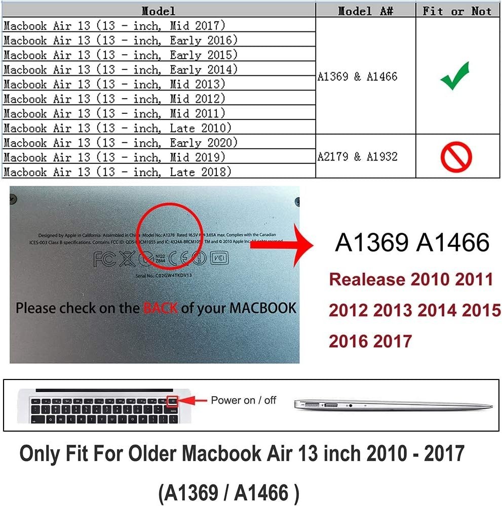 Lightweight MacBook Air 13" Hard Shell Case A1369/A1466 with Keyboard Cover