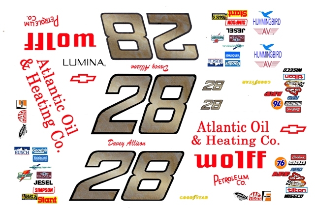 #28 Davey Allison Wolff Petroleum Co. Lumina 1990 1/24th - 1/25th Scale Decals