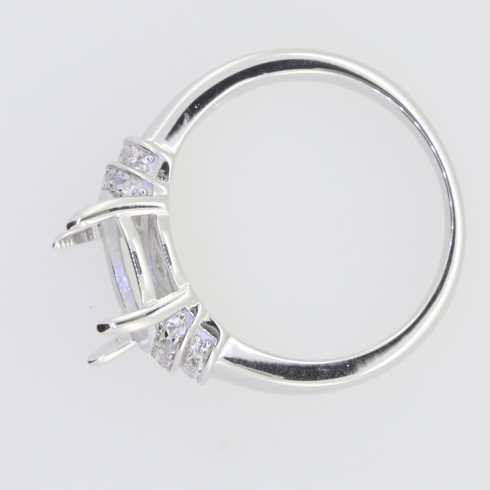 Sterling Silver Semi Mount Ring Setting RD 8x8mm W/ White Topaz Split Shank