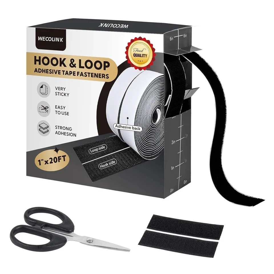 20Ft X 1.5 Inch Hook and Loop Tape Strips with Adhesive, Heavy Duty Sticky Back