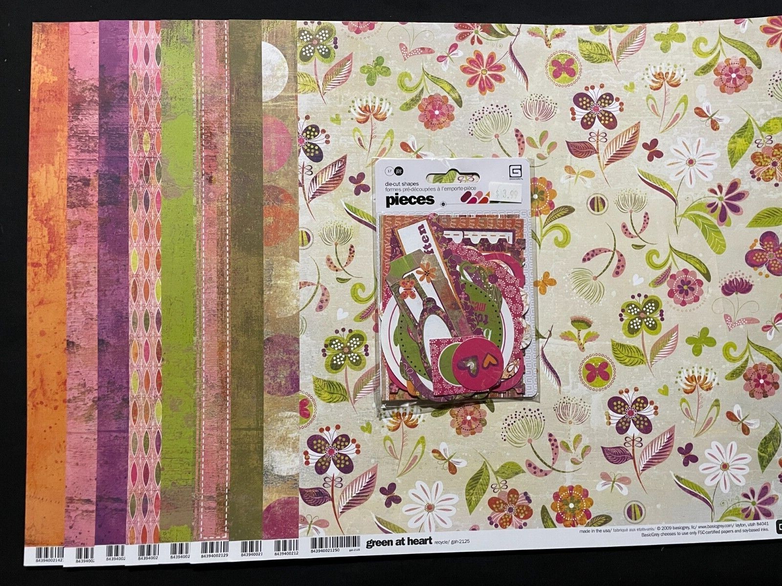 BASIC GREY "GREEN AT HEART" 12X12 SS HEAVY WEIGHT PAPERS AND DIE CUT PIECES
