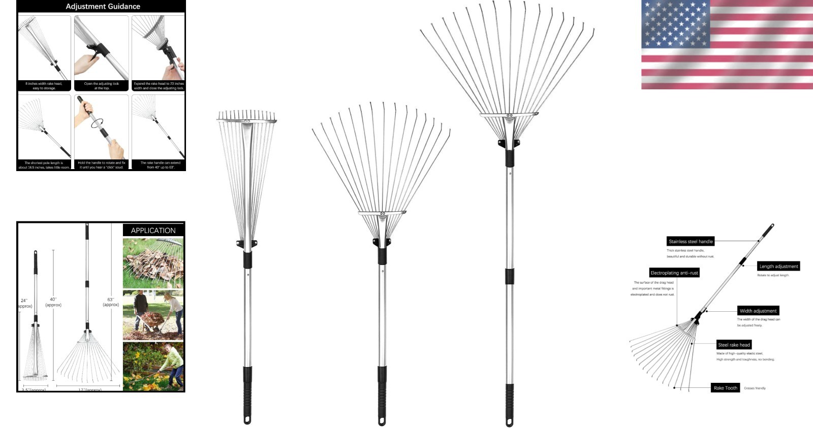 Rust-Resistant Telescopic Metal Garden Rake