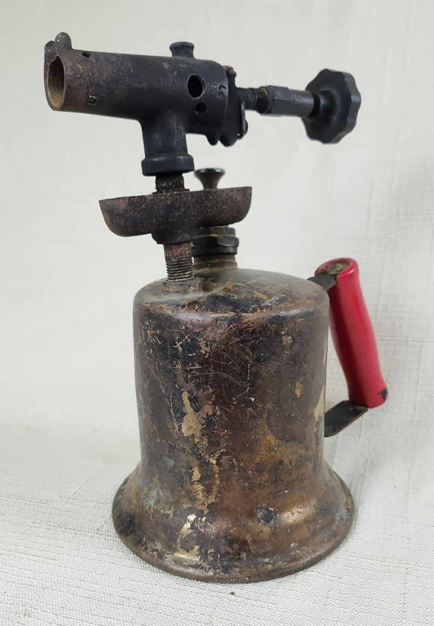 Vintage Brass Blowtorch w/Red Wood Handle, Retro Soldering/Welding, UNTESTED
