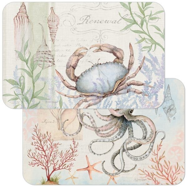 New Dine In Beach Ambience Set of 4 Reversible Plastic Placemats Caribbean Seas