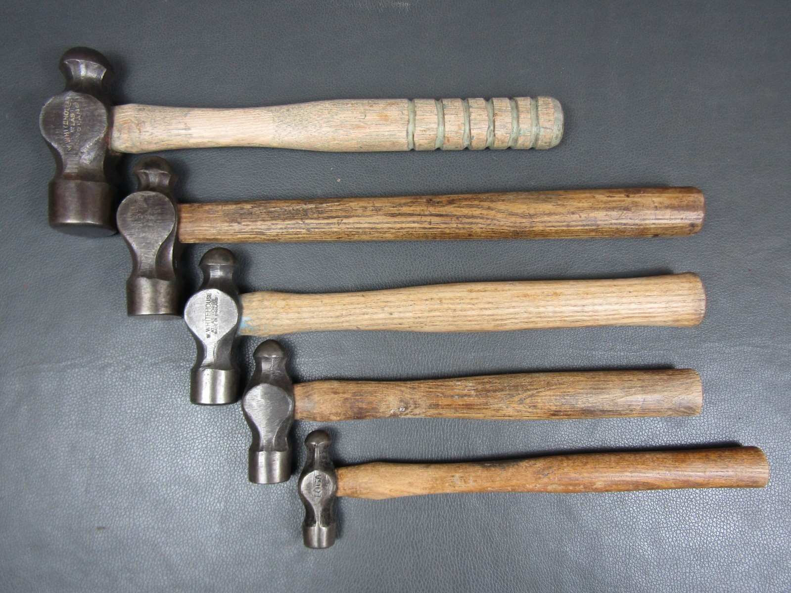Vintage graduated set of 5 ball pein hammers 1/4 - 1 1/2 lb tool Whitehouse Etc