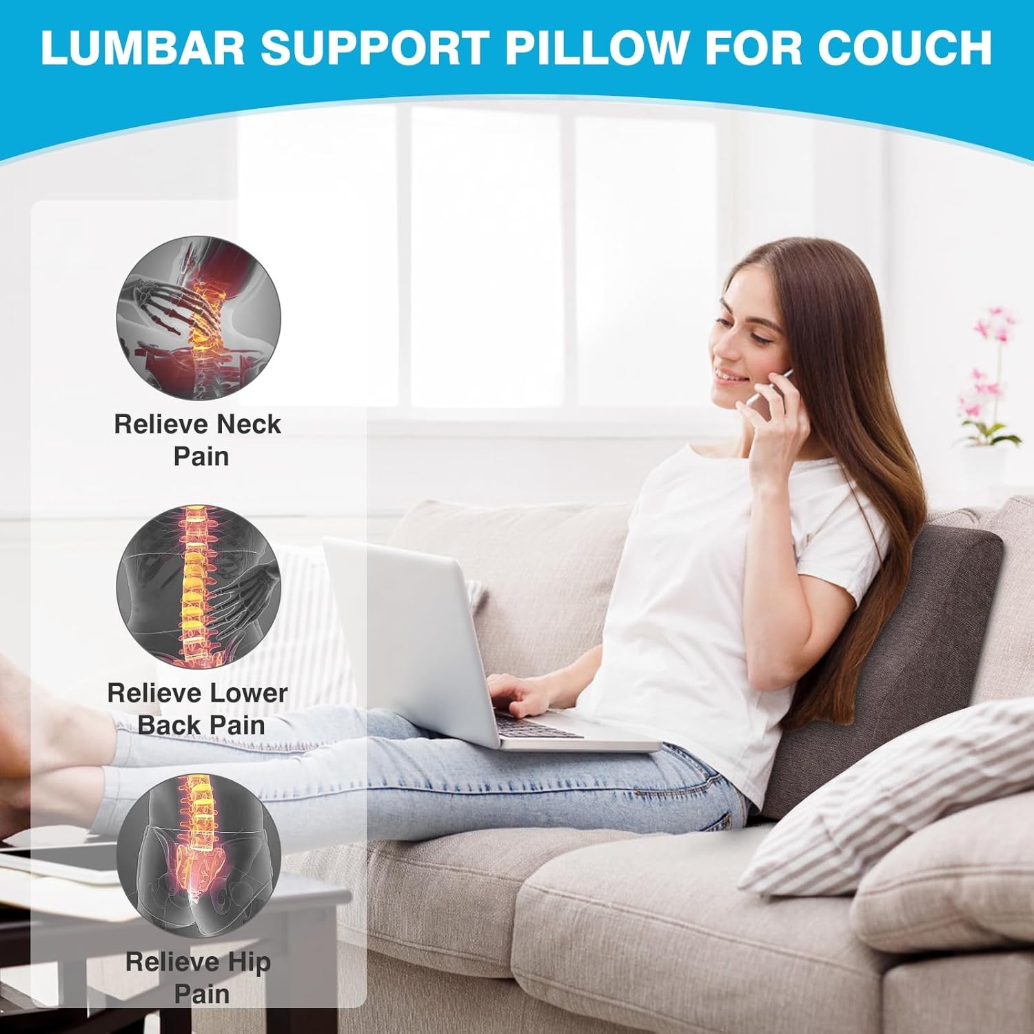 TANYOO Back Support Pillow for Recliner Dual Layer Lumbar Medium, Brown