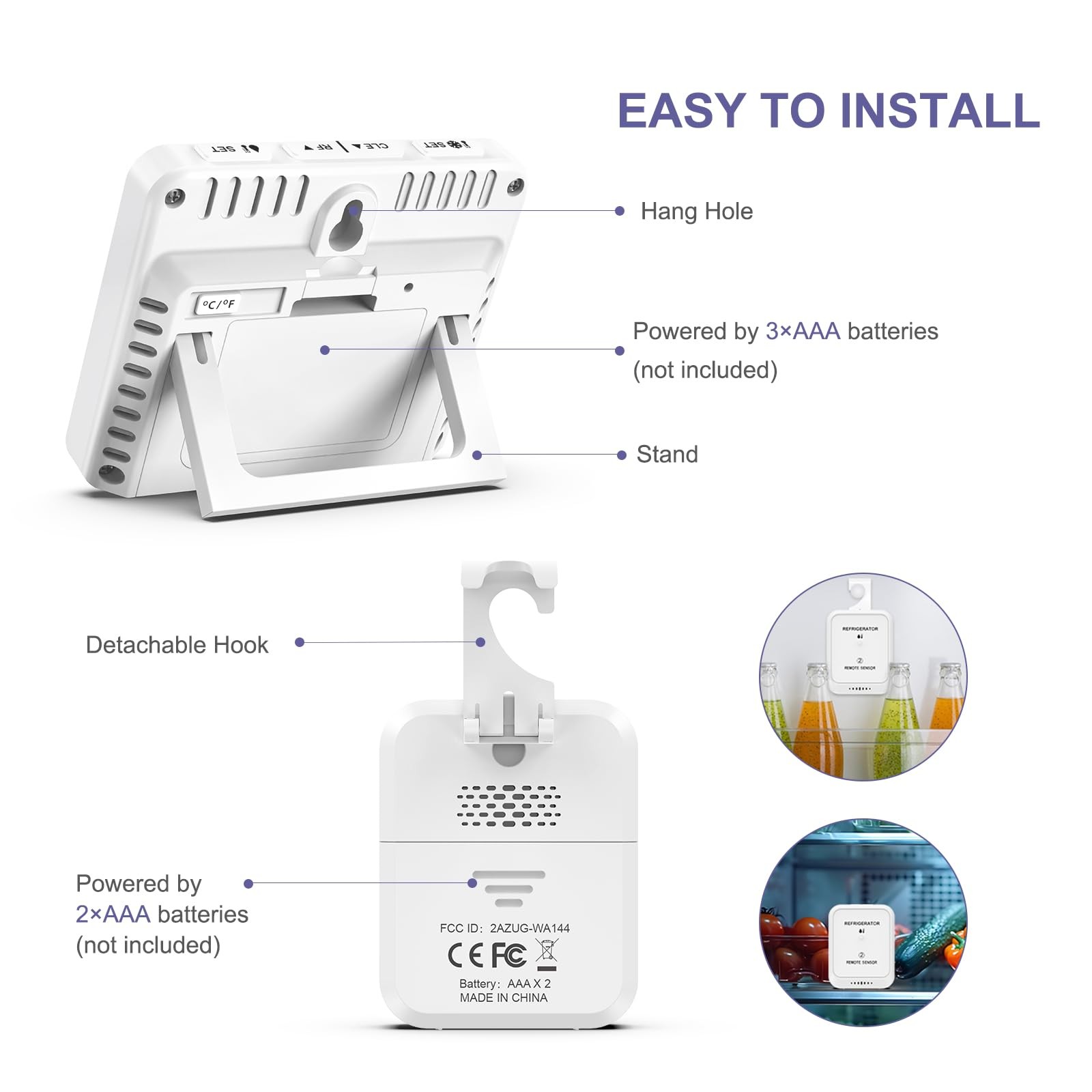 Digital Refrigerator Thermometer - 3.7 inch LCD Backlight Freezer Thermometer...