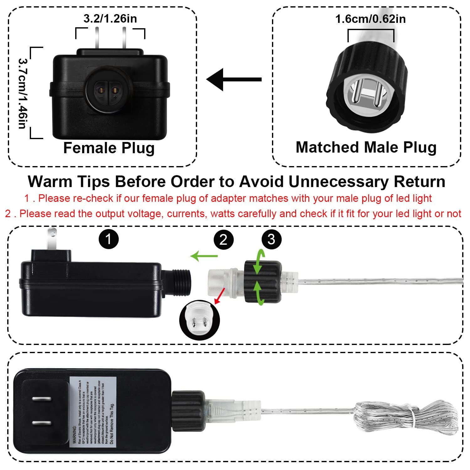 12V 1A Low Voltage Power Adapter for Outdoor String Lights Yard Inflatables
