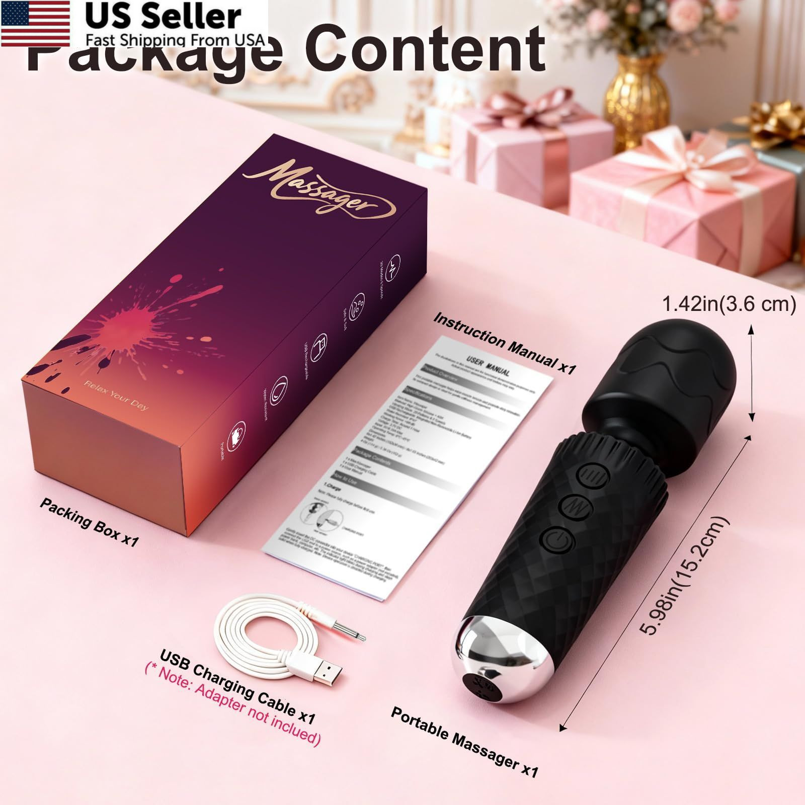 Upgraded Handheld Rose Black Mini Massager Tool Device, Premium