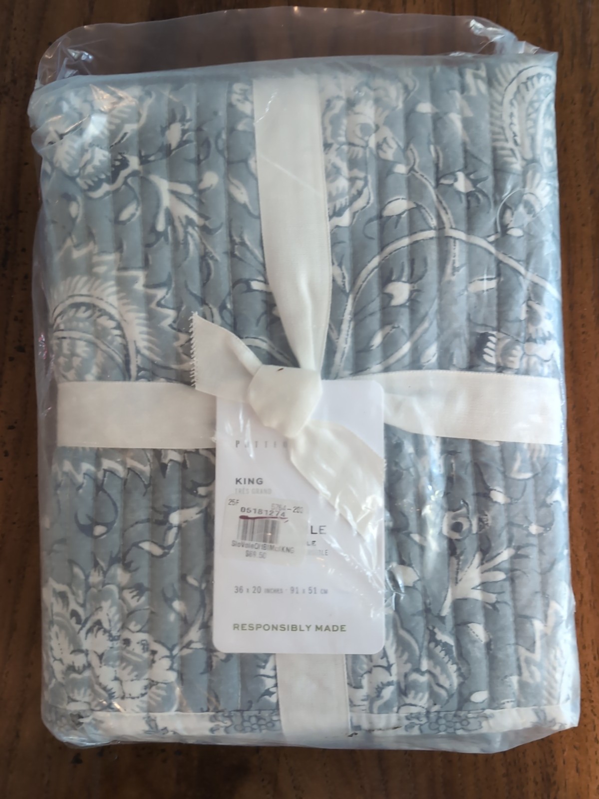 POTTERY BARN Sloan Voile Reversible Sham-Blue-King-NWT