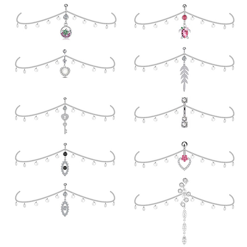 Stainless Steel Crystal Chain Belly Button Ring Women Sexy Chain Navel Piercing