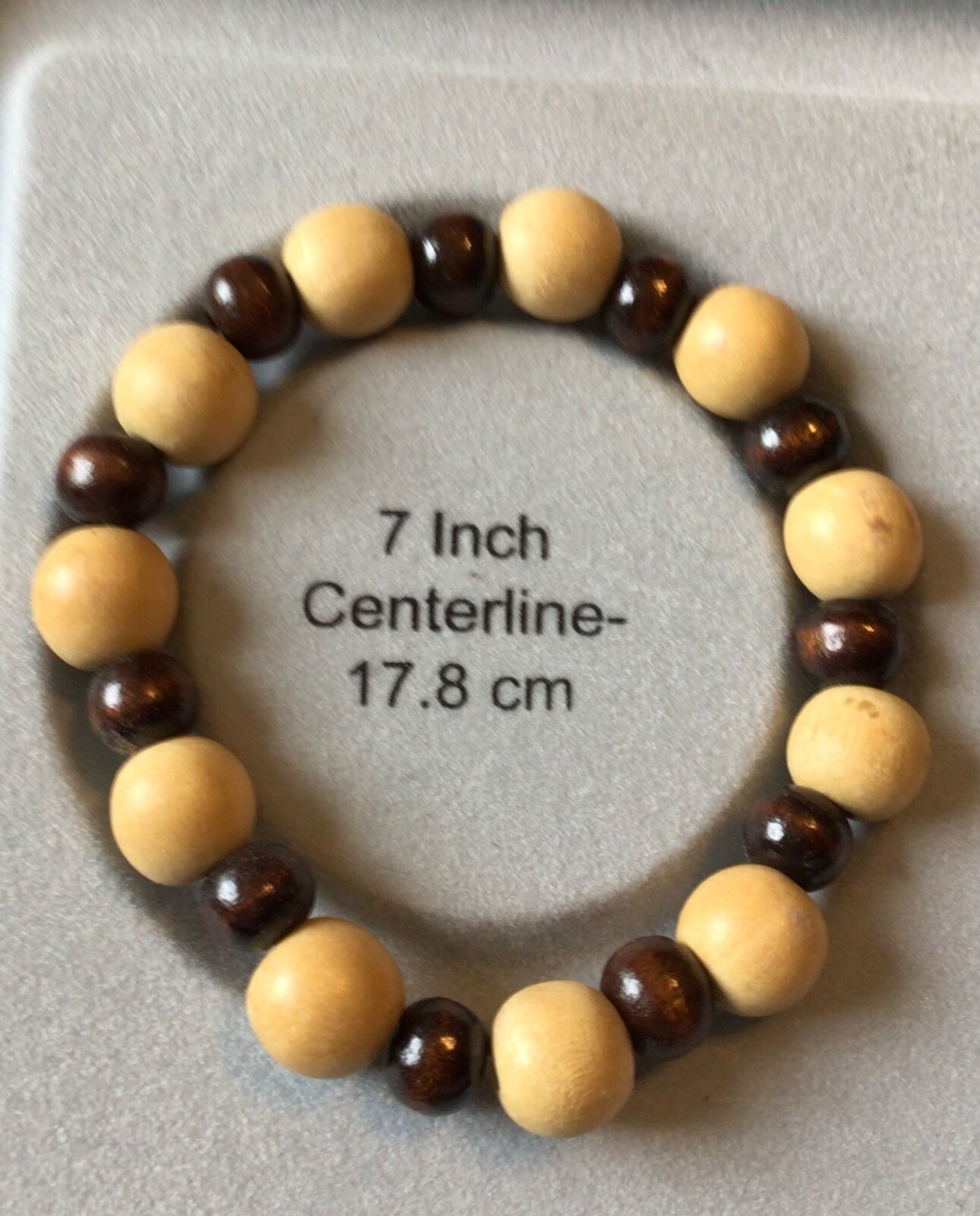 7” stretch bracelet in light and dark wood beads, Made in the USA