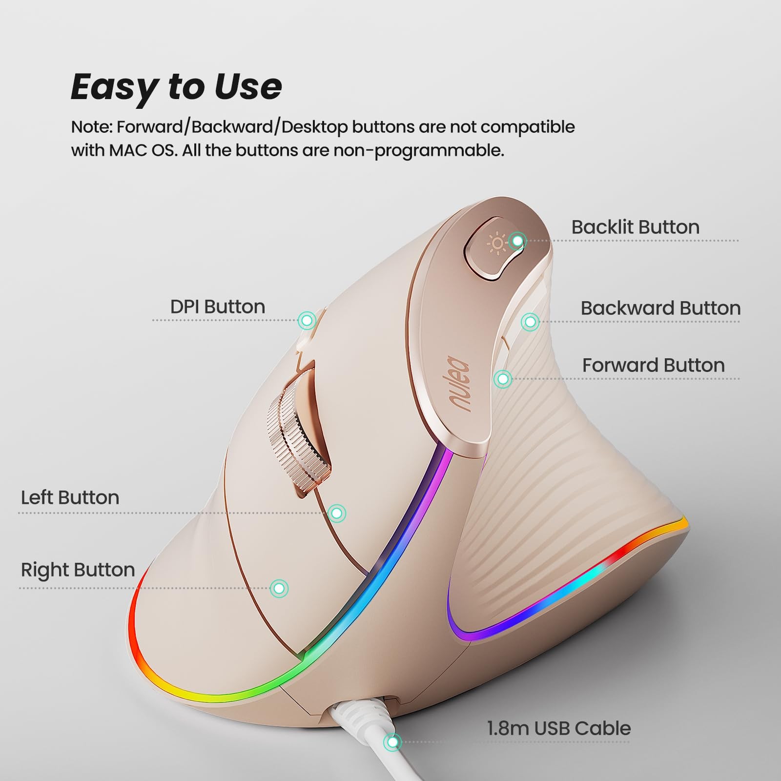 M504 Wired Vertical Mouse, USB Ergonomic Optical Mouse with 4 Adjustable DPI,...