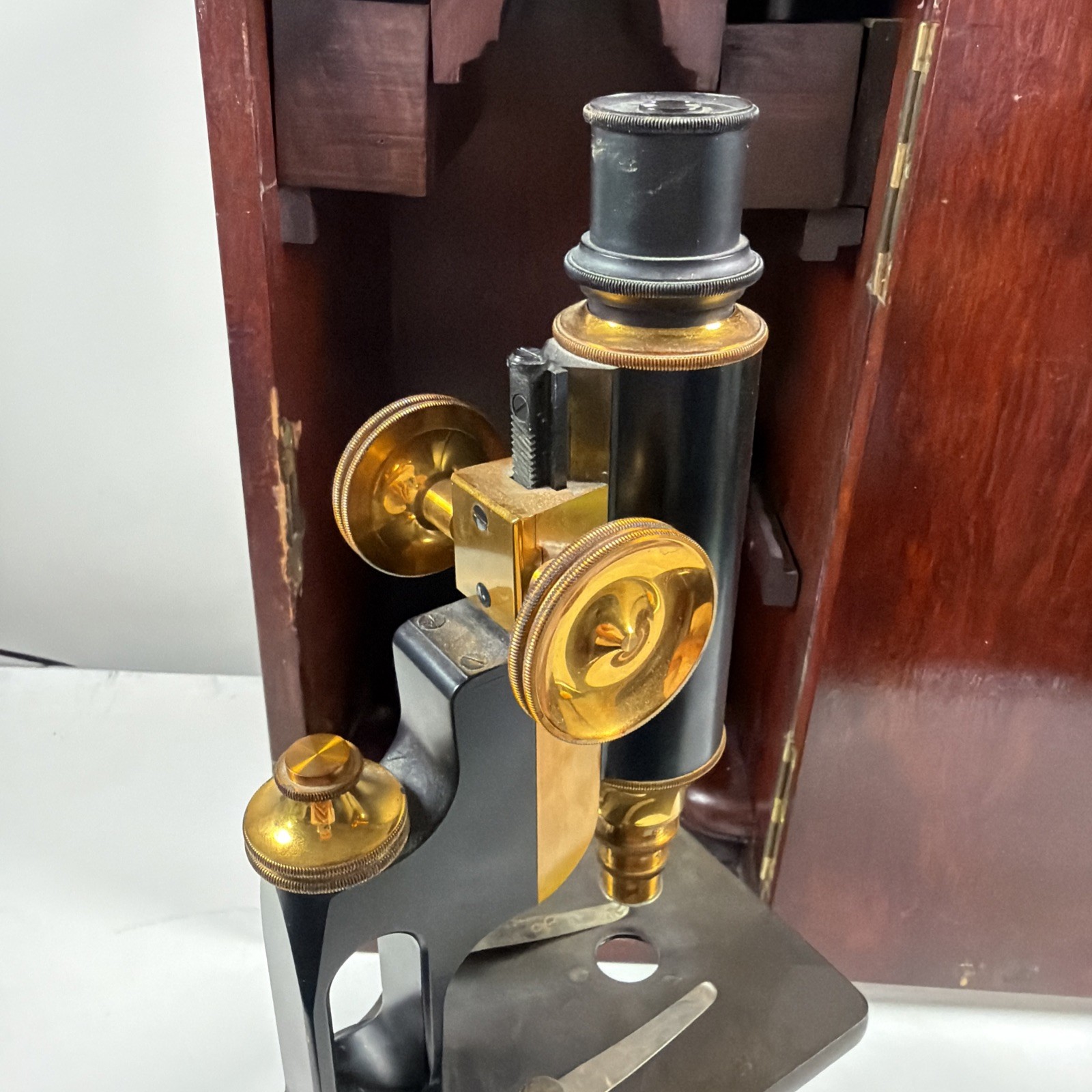 Antique Bausch & Lomb Cast Iron & Brass Scientific Laboratory Microscope