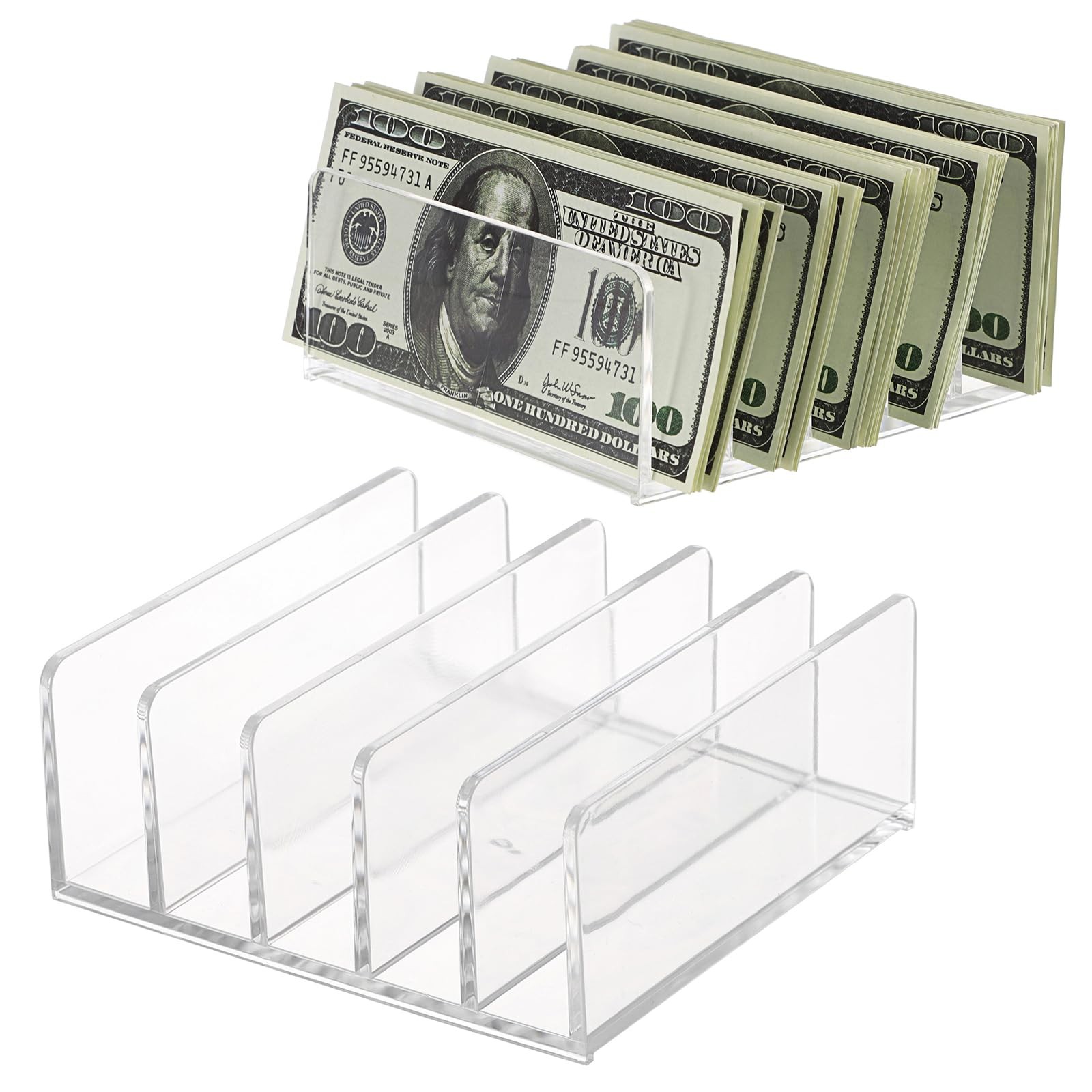 Hipiwe 2-Pack Acrylic File Organizer for Sorting Mail - 5 Slots Transparent