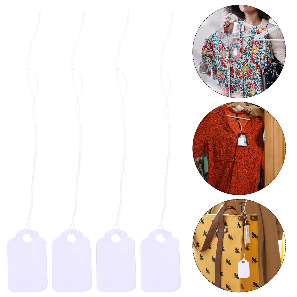 300Pcs Reusable Paper Clothing Price Tags with String for Jewelry Labeling White