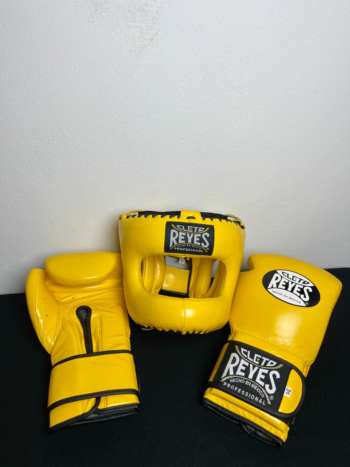 Cleto Reyes Yellow Boxing Gloves & Head Guard Set | Genuine Cowhide Leather