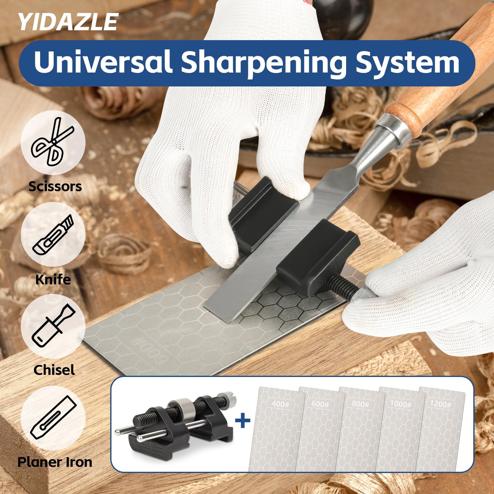 Chisel Sharpening Kit Honing Guide & 5 Diamond Sharpening Stones, Adjustable ...