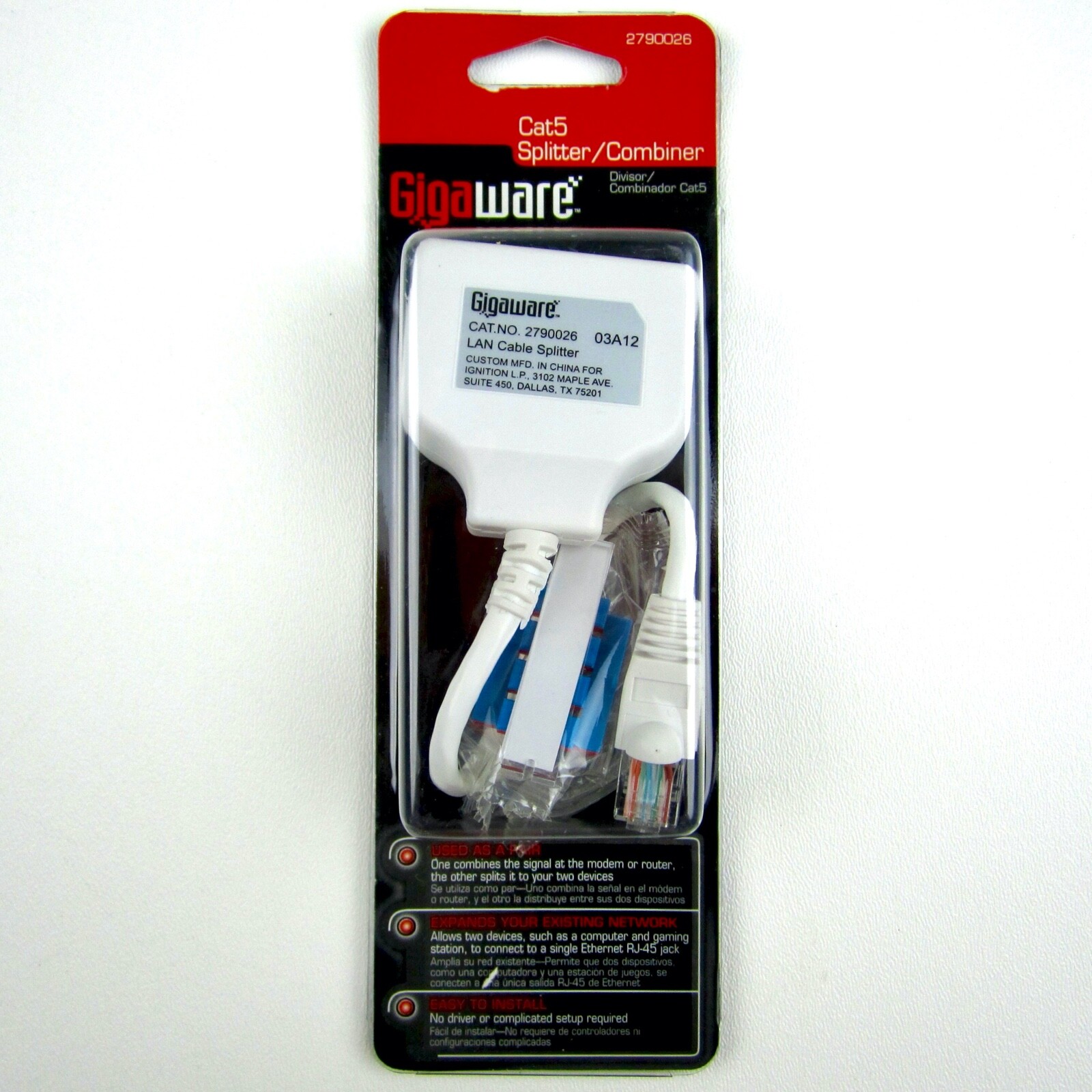 GIGAWARE RadioShack 2790026 CAT 5 CAT5 Splitter Combiner NEW!