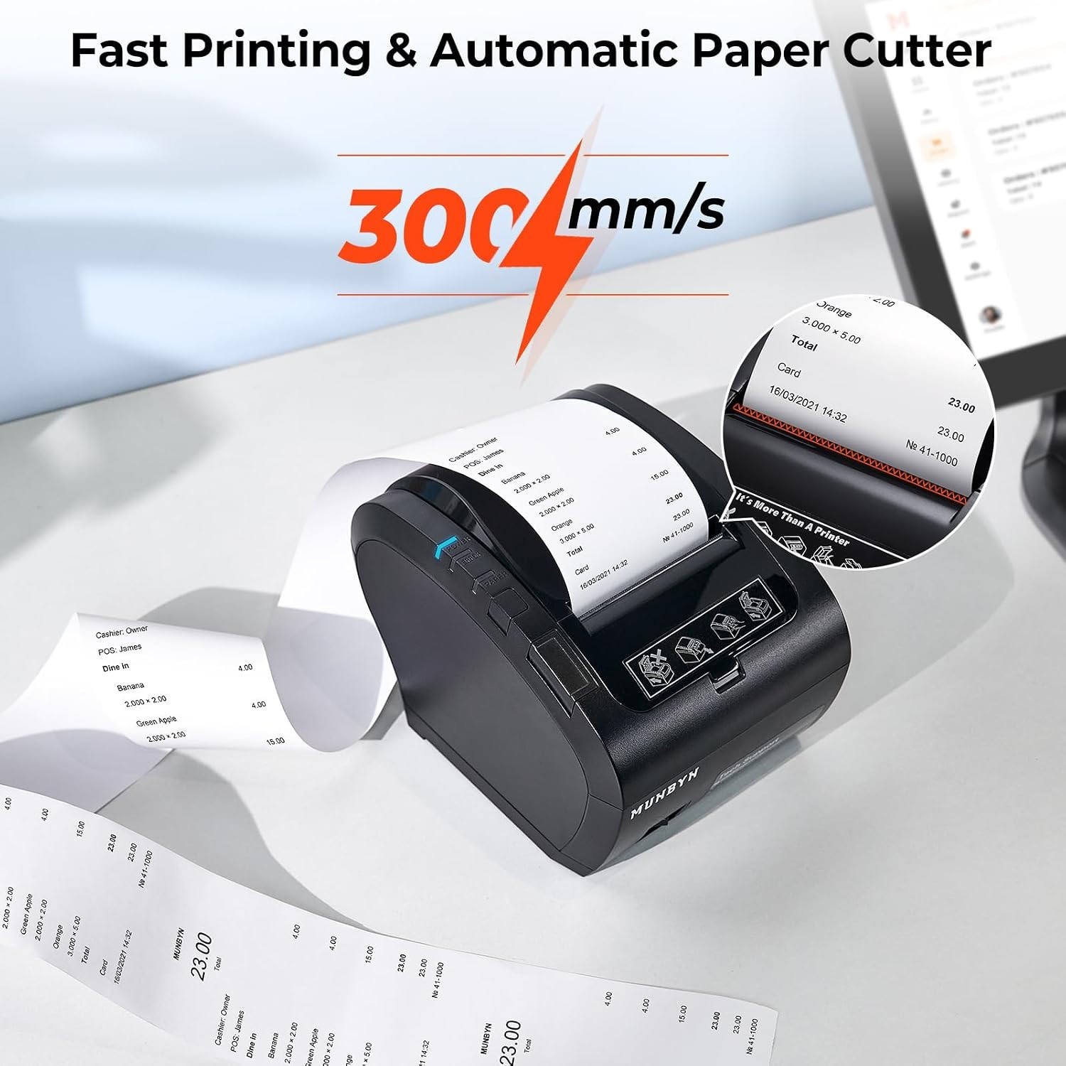 MUNBYN Bluetooth Thermal Receipt Printer P047 80mm POS Printer ITPP047P