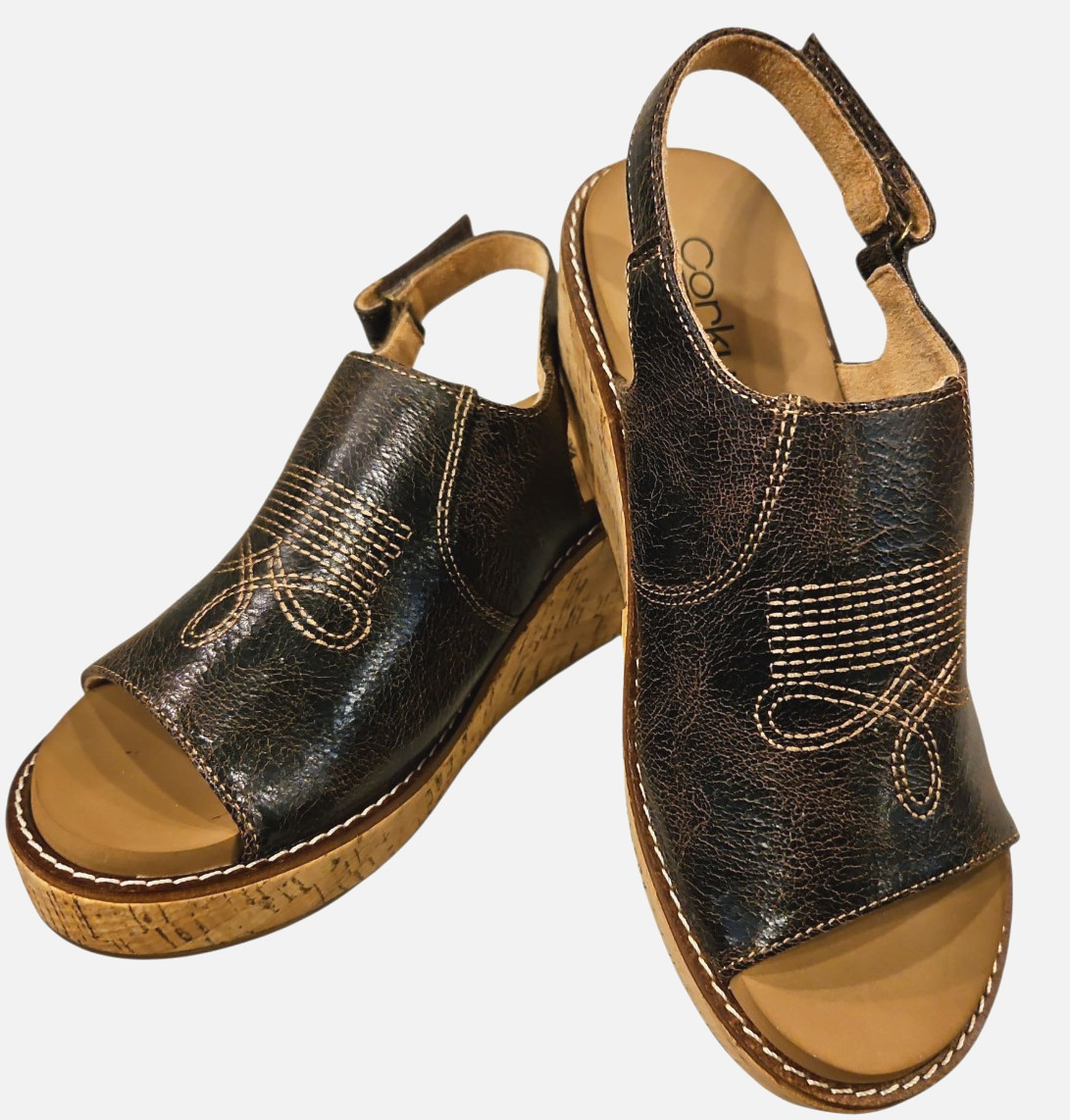 Corkys Wedge Sandal Espresso Crinkle Women 10 Brown Most Wanted 41-0632-ECRK New