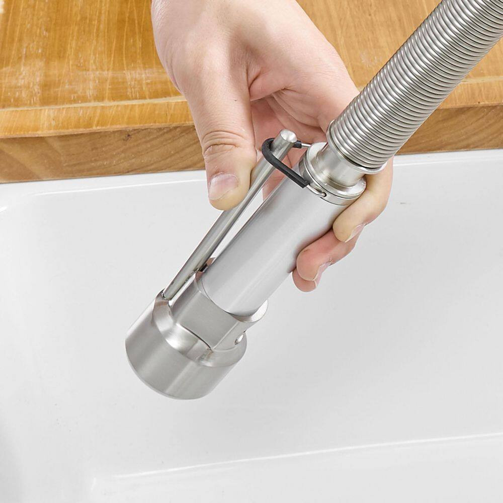 Brushed Nickel Touch 16.53 In. H Pull down Sprayer Kitchen Faucet with 360 ° Spo