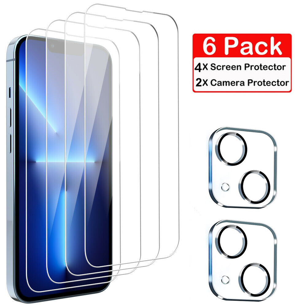 6 Pack For iPhone 13 Pro MAX Tempered Glass and Camera Lens Protector