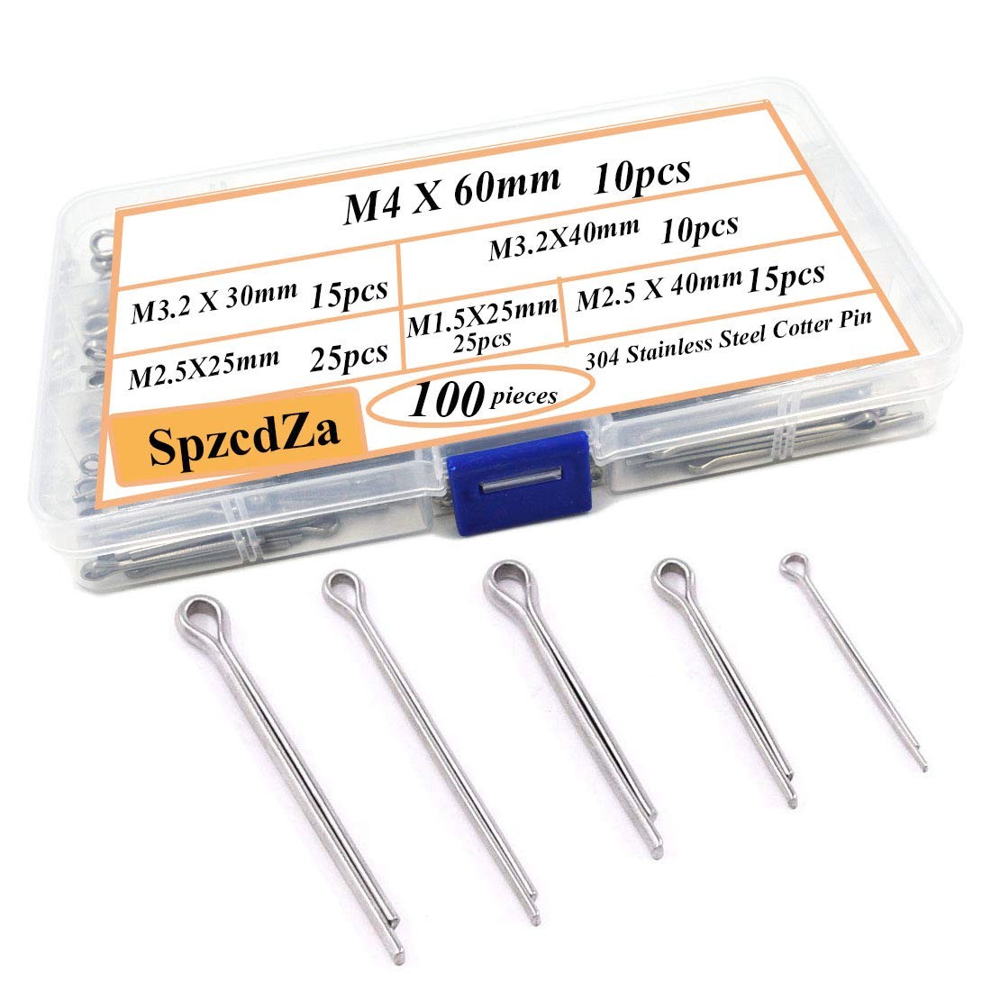 SpzcdZa 100pcs 304 Stainless Steel Cotter Pin Clip Key Fastner Fitting Assort...