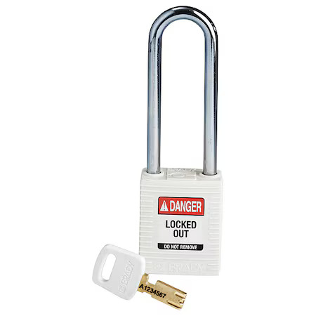 Brady Nyl-Wht-76St-Kd Lockout Padlock, Keyed Different, Nylon, White, 3 In