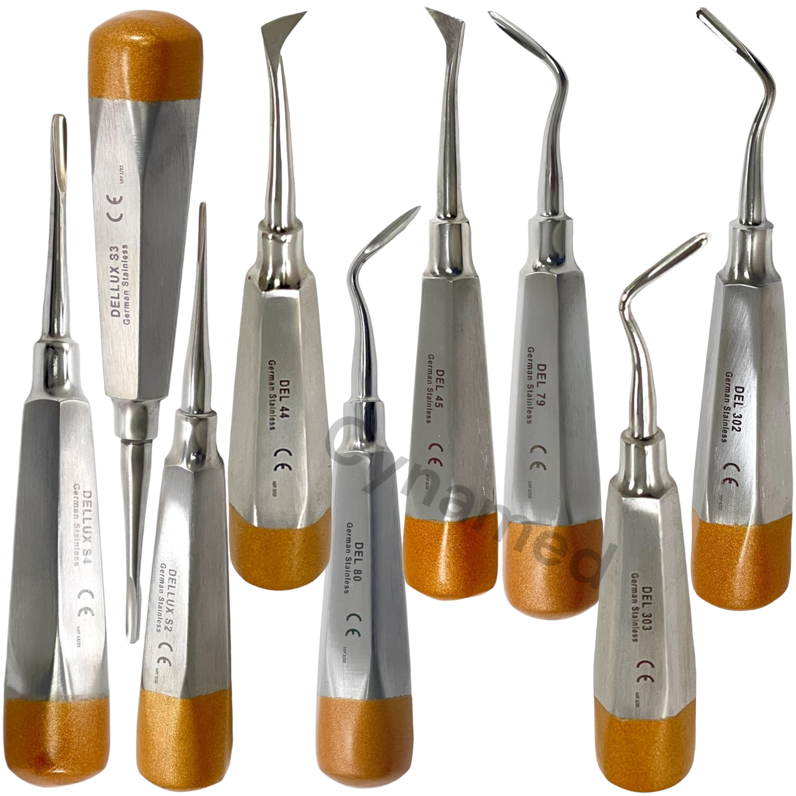 9 NEW Premium Dental Elevators Extraction Dental Instruments W/ GOLD HANDLE