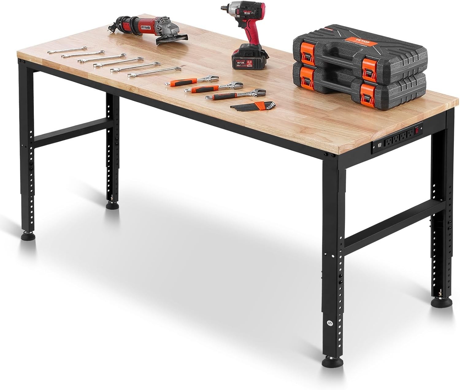 Robust Oak Wood Workbench - 2000 lbs Capacity with Adjustable Height Features