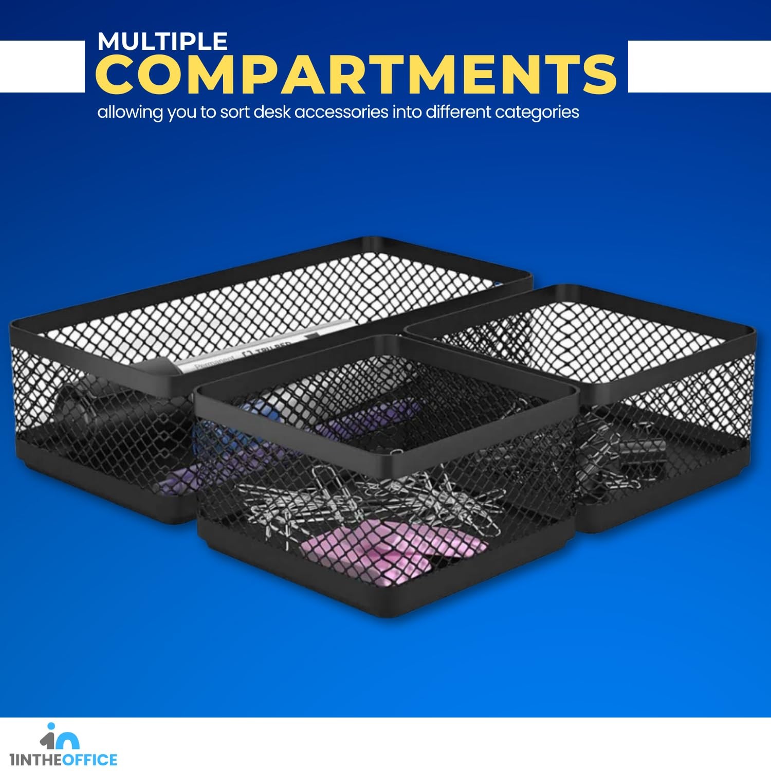 3-Compartment Stackable Black Mesh Tray Desk Baskets and Organizers Tray