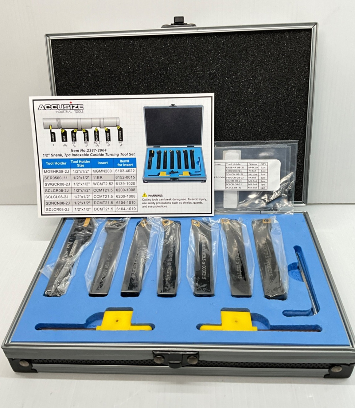 NEW ACCUSIZE 2387-2004 7-Piece Indexable Carbide Turning Tool Set, 1/2" Shank