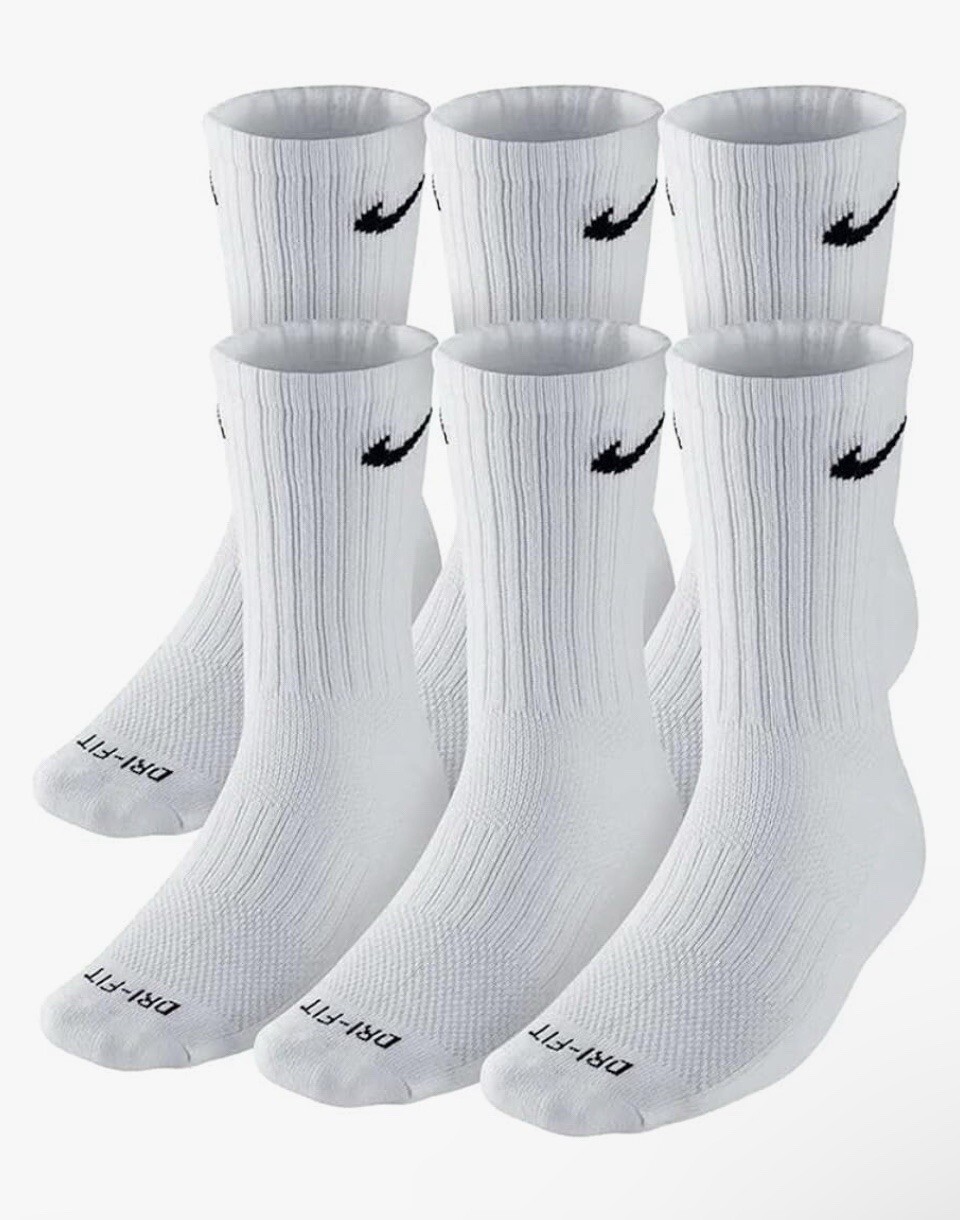 NIKE Dri-FIT Everyday Training 6-Pack Crew Socks Large (8-12) White