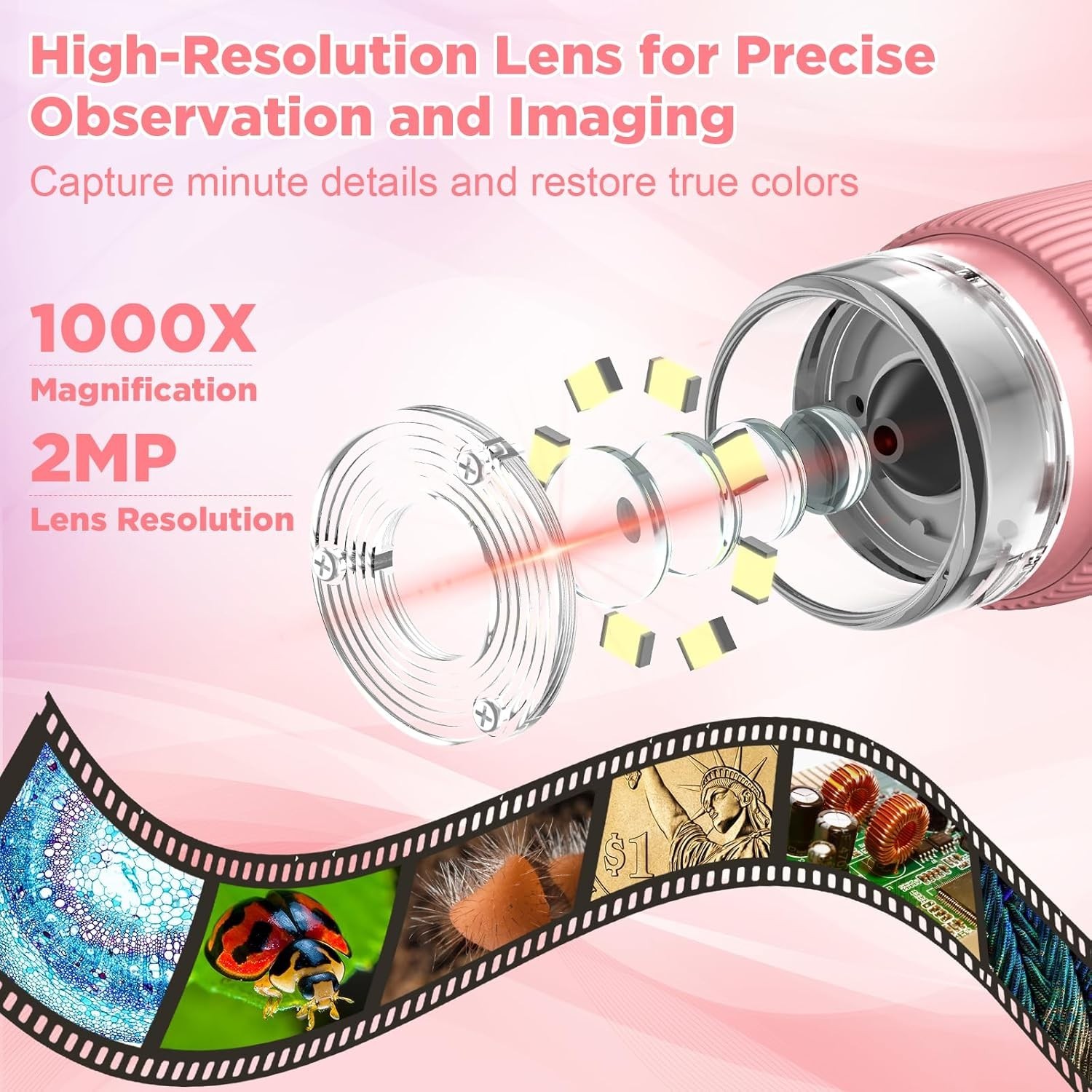 Handheld Kids Microscope - 1000X Magnification & Rechargeable for Fun Learning