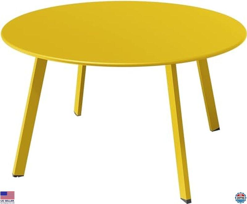Grand Patio Large Round Steel Coffee Table - Weather-Resistant Outdoor, Yellow