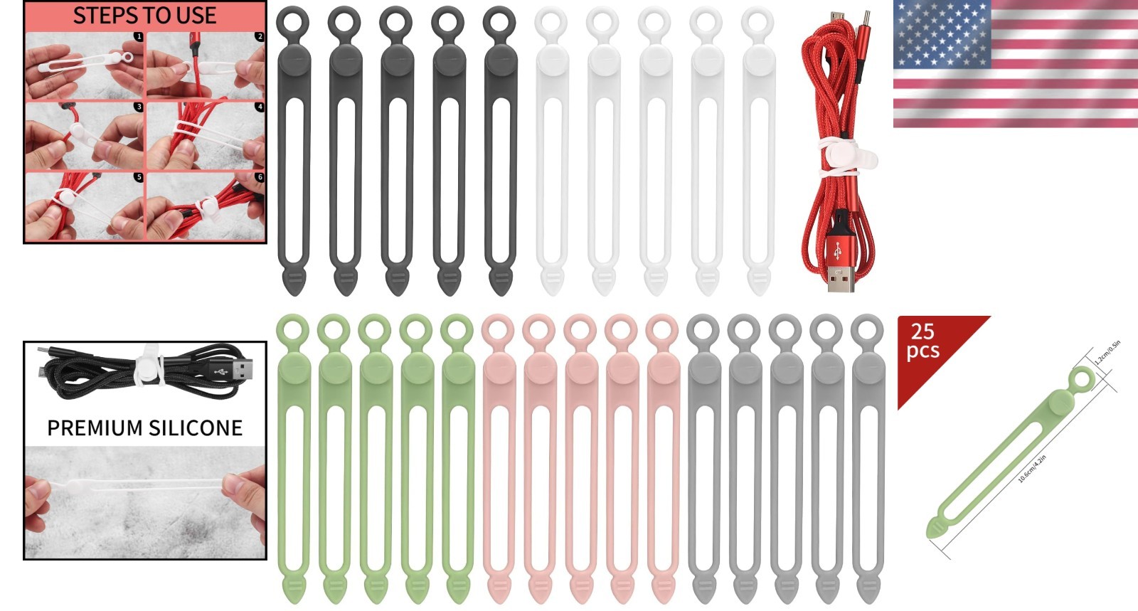 Reusable Silicone Cable Organizer Clips - 25 Pcs for Efficient Space Saving