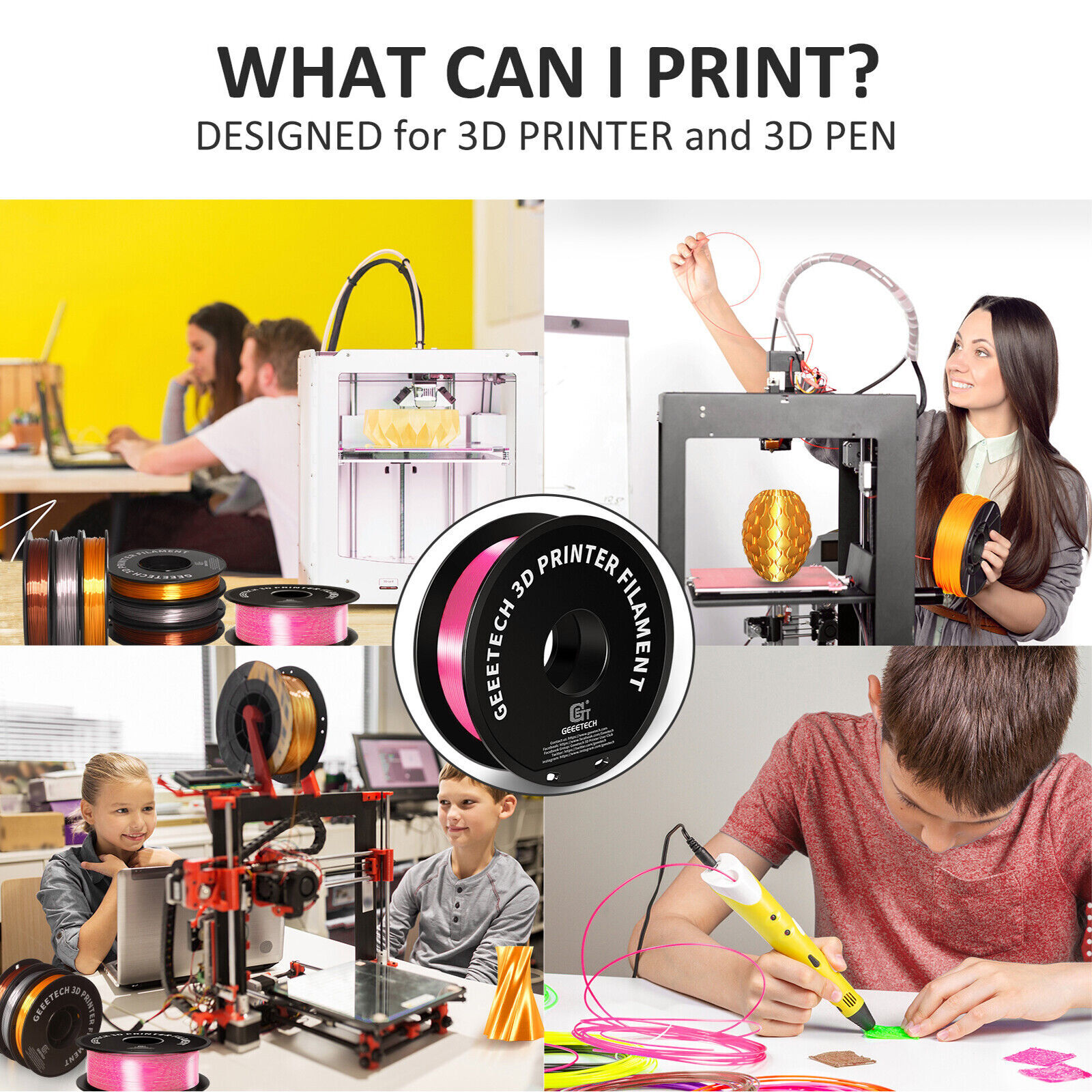 Geeetech 3D Printer Filament Silk PLA 1.75mm 1KG Multicolor For FDM 3D Printer